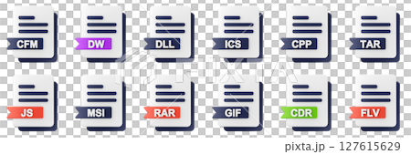 3d file format type icon set bundle illustration cfm dw dll ics cpp tar js msi rar gif cdr flv 127615629