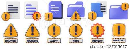 3d warning danger alert caution risk important sign icon set bundle file folder 127615657