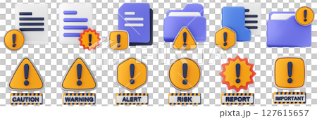 3d warning danger alert caution risk important sign icon set bundle file folder 127615657