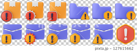 3d delivery box folder mail warning danger alert caution risk important sign icon set bundle 127615662