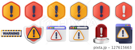 3d website shield security warning danger alert caution risk important sign icon set bundle 127615663