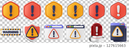 3d website shield security warning danger alert caution risk important sign icon set bundle 127615663