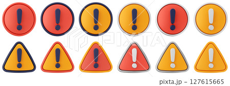 3d warning danger alert caution risk important sign icon set bundle 127615665