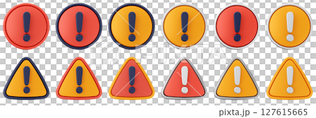 3d warning danger alert caution risk important sign icon set bundle 127615665