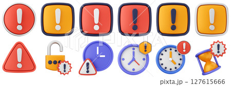 3d warning danger alert caution risk important padlock clock timer sign icon set bundle 127615666
