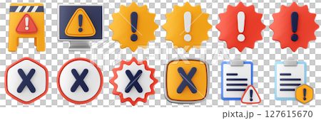 3d warning computer file danger alert caution risk important sign icon set bundle 127615670