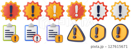 3d warning file data report danger alert caution risk important sign icon set bundle 127615671