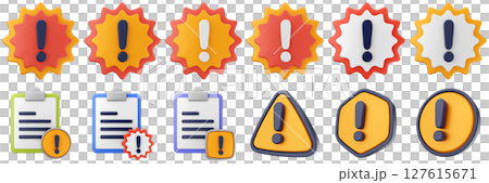 3d warning file data report danger alert caution risk important sign icon set bundle 127615671
