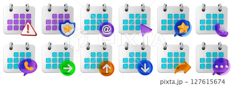 3d calendar warning shield chat call phone message date event reminder plan organizer icon set bundle illustration 127615674