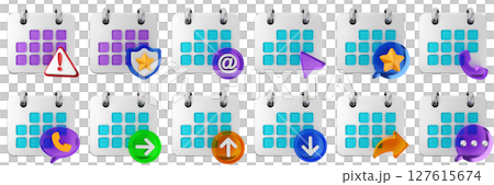 3d calendar warning shield chat call phone message date event reminder plan organizer icon set bundle illustration 127615674