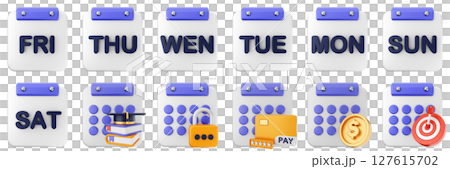 3d calendar day payment target education date event reminder plan organizer icon set bundle illustration 127615702