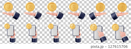 3d coin finance investment wealth payment income money dollar icon set bundle illustration 127615706