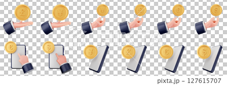 3d coin finance investment wealth payment income money dollar icon set bundle illustration 127615707