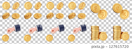 3d coin finance investment wealth payment income money dollar icon set bundle illustration 127615720