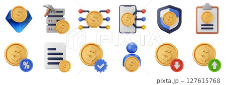 3d money diamond server verification transaction coin finance investment wealth payment income dollar icon set bundle illustration 127615768
