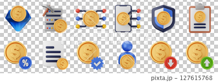 3d money diamond server verification transaction coin finance investment wealth payment income dollar icon set bundle illustration 127615768