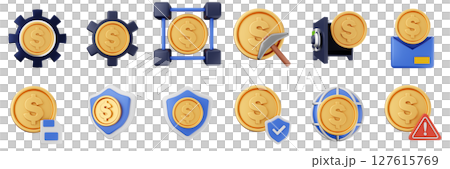 3d money settings security shield protection transaction coin finance investment wealth payment income dollar icon set bundle illustration 127615769