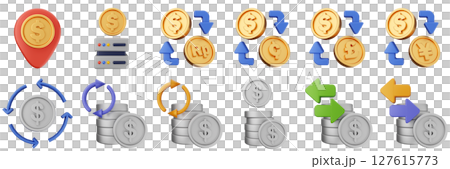 3d money exchange transaction coin finance investment wealth payment income dollar icon set bundle illustration 127615773