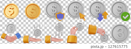 3d money protection shield security transaction coin finance investment wealth payment income dollar icon set bundle illustration 127615775