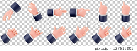 3d hand gestures like thumb finger trendy icon set bundle illustration 127615803