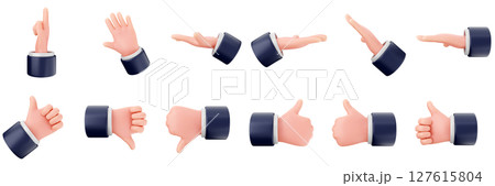 3d hand gestures like thumb finger trendy icon set bundle illustration 127615804