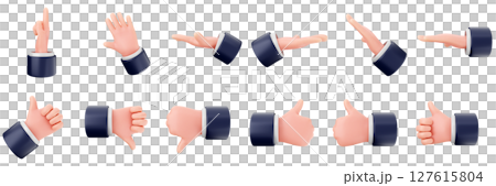 3d hand gestures like thumb finger trendy icon set bundle illustration 127615804