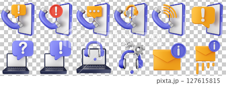 3d helpdesk laptop mail chat support service center call service icon set bundle illustration 127615815