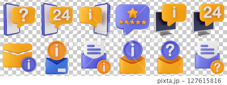3d helpdesk chat mail 24 hour support service center call service icon set bundle illustration 127615816