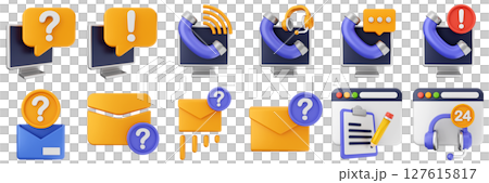 3d helpdesk website mail pc support service center call service icon set bundle illustration 127615817