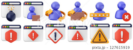3d internet website user account firewall password cyber security safety data protection icon set bundle illustration 127615919