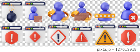3d internet website user account firewall password cyber security safety data protection icon set bundle illustration 127615919