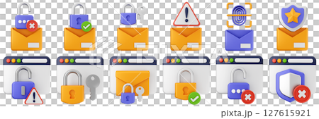 3d internet website lock mail fingerprint cyber security safety data protection icon set bundle illustration 127615921