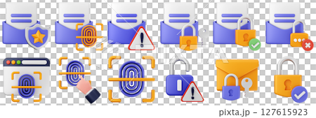 3d internet website cyber security safety data email padlock protection icon set bundle illustration 127615923