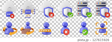 3d internet website cyber security safety data cloud user server protection icon set bundle illustration 127615926
