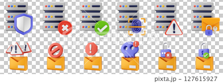 3d internet server mail alert website cyber security safety data protection icon set bundle illustration 127615927