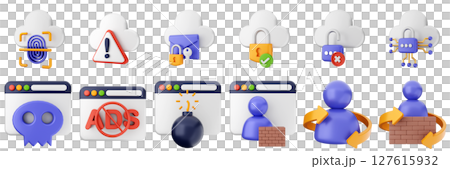 3d internet cloud user firewall website cyber security safety data protection icon set bundle illustration 127615932