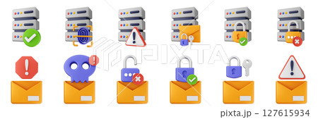 3d internet website mail server cyber security safety data protection icon set bundle illustration 3d internet website mail server cyber security safety data protection icon set bundle illustration 127615934