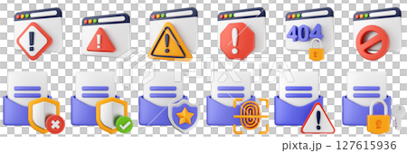 3d internet website cyber security safety data protection email icon set bundle illustration 127615936