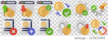 3d money website investment transaction cash coin dollar finance income profit icon set bundle illustration 127615945