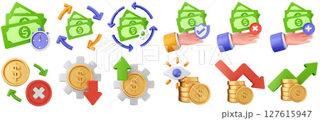 3d money settings investment transaction cash coin dollar finance income profit icon set bundle illustration 127615947