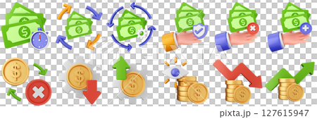 3d money settings investment transaction cash coin dollar finance income profit icon set bundle illustration 127615947