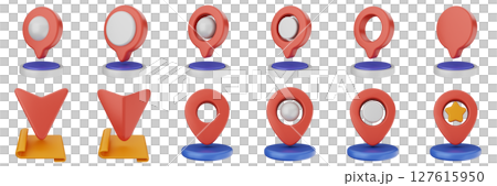 3d location mark navigation mark pin position icon set bundle illustration 127615950