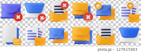 3d mail email failed delete message document file envelope media chat delivery icon set bundle illustration 127615983
