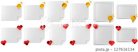 3d message idea love blank comment sticky note paper text box speech bubble icon set bundle illustration 127616134