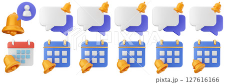 3d notification calendar chat notice alert attention application bell alarm reminder icon set bundle illustration 127616166