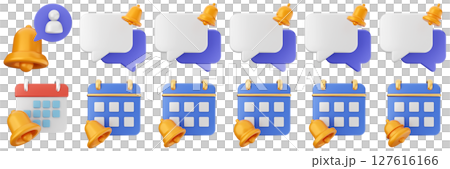 3d notification calendar chat notice alert attention application bell alarm reminder icon set bundle illustration 127616166