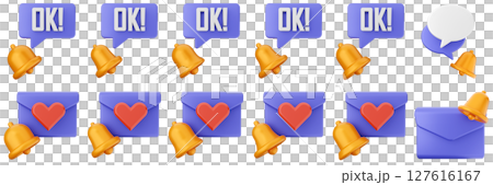 3d notification chat mail notice alert attention application bell alarm reminder icon set bundle illustration 127616167