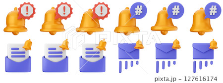 3d notification mail notice alert attention application bell alarm reminder icon set bundle illustration 3d notification mail notice alert attention application bell alarm reminder icon set bundle illustration 127616174