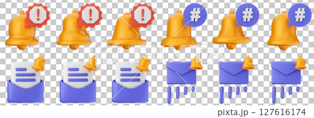 3d notification mail notice alert attention application bell alarm reminder icon set bundle illustration 3d notification mail notice alert attention application bell alarm reminder icon set bundle illustration 127616174