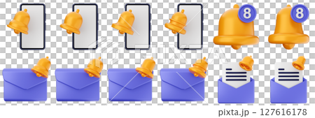 3d notification mail smartphone notice alert attention application bell alarm reminder icon set bundle illustration 127616178